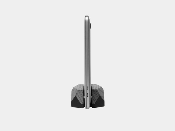 oakywood black wooden laptop stand side view | black