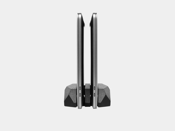 oakywood black wooden dual laptop stand side view | black