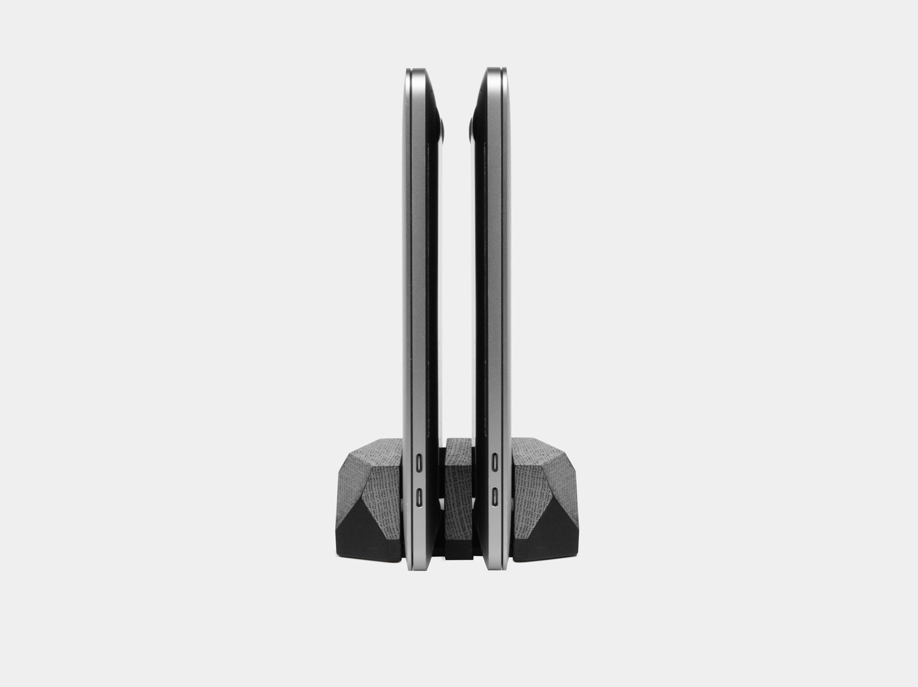 oakywood black wooden dual laptop stand side view | black