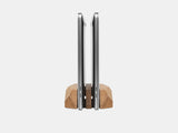 oakywood oak wooden dual laptop stand side view | oak