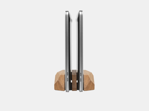 oakywood oak wooden dual laptop stand side view | oak