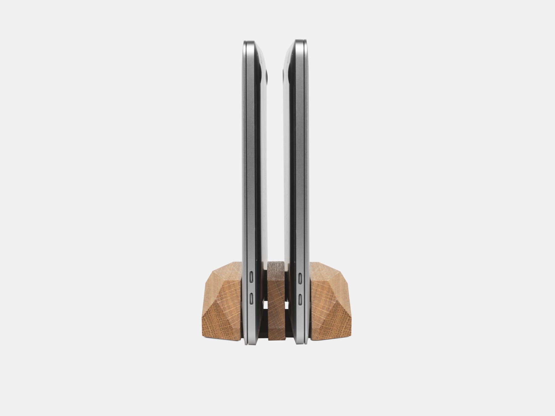 oakywood oak wooden dual laptop stand side view | oak
