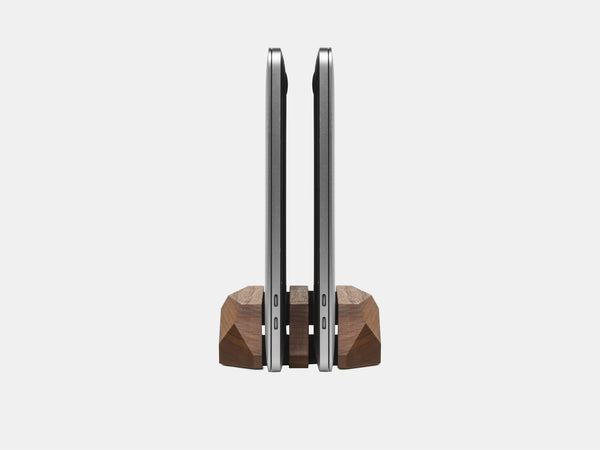 oakywood walnut wooden dual laptop stand side view | walnut