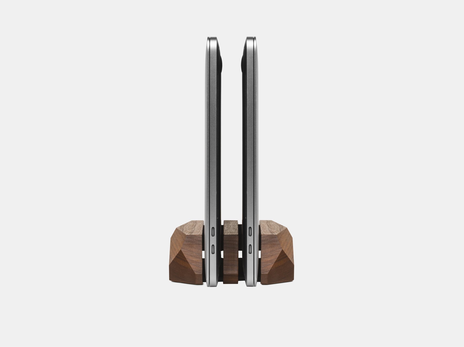 oakywood walnut wooden dual laptop stand side view | walnut