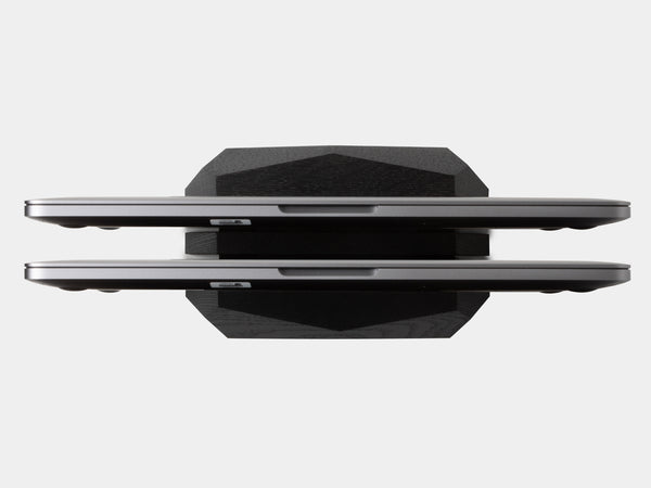 oakywood black wooden dual laptop stand top view | black