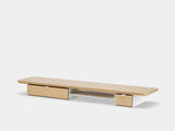 Modern monitor stand  a white background oakywood wooden desk shelf pro, solid wood monitor stand side view | light oak, single drawer, white