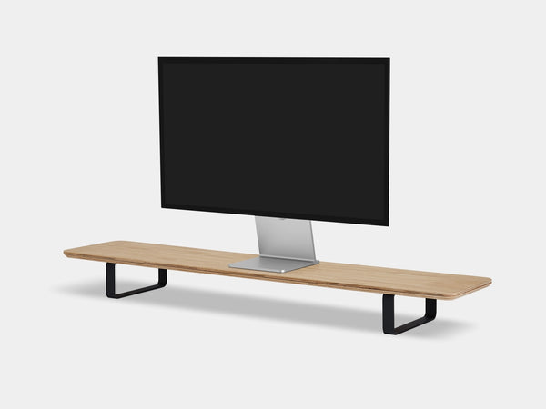 oak veneer desk shelf with black legs - front | oak veneer, black