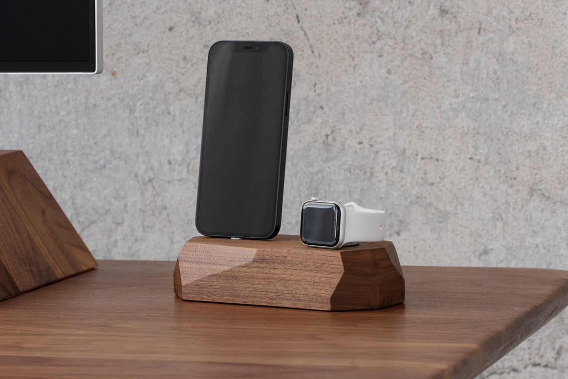 oakywood walnut wooden combo dock desk setup | walnut,