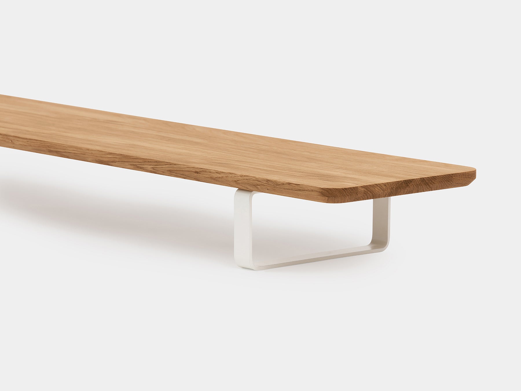 oak desk shelf with white legs - closeup | oak, white