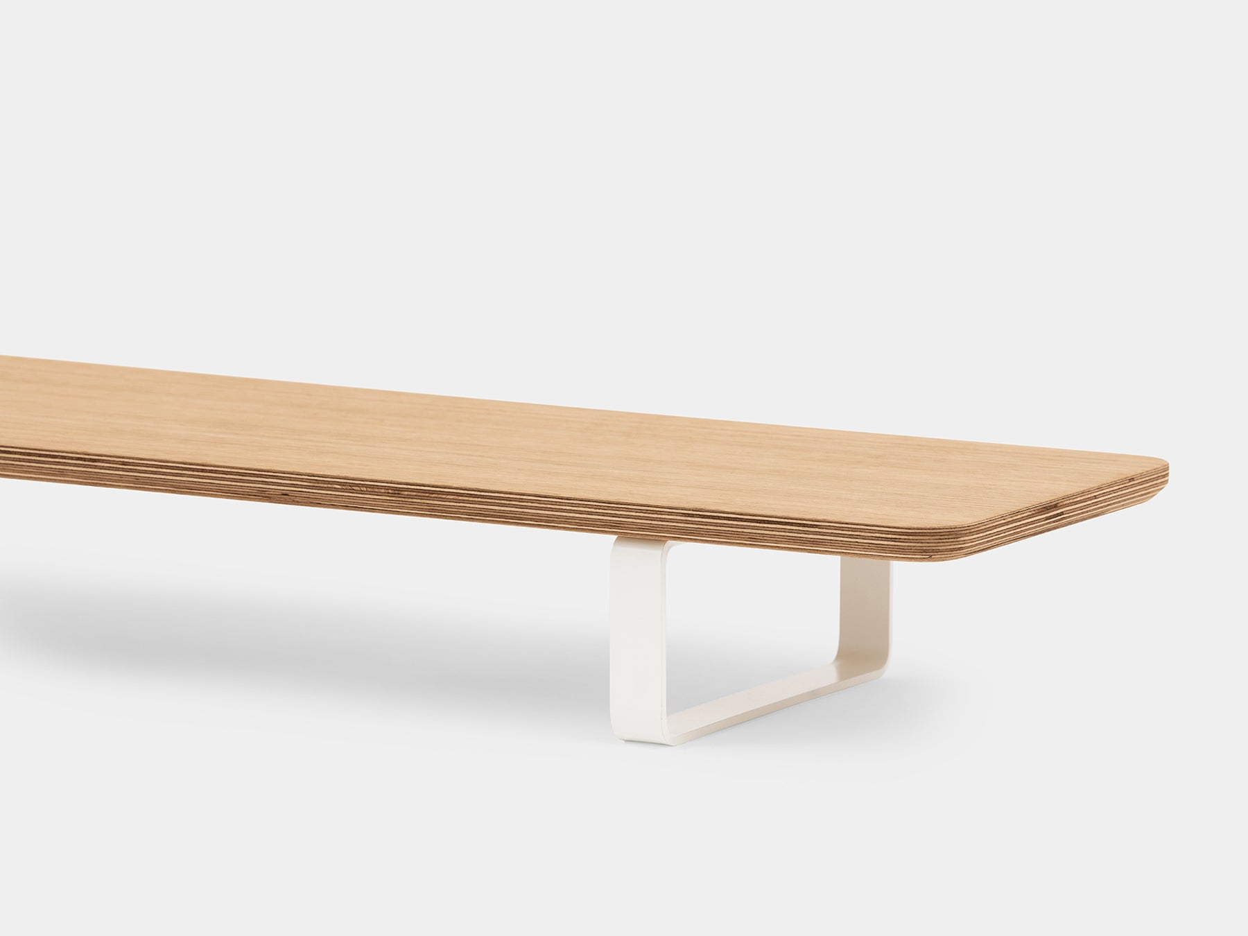 oak veneer desk shelf with white legs - closeup | oak veneer, white