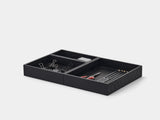 Black desk organizer with stationery items on a white background | black, set