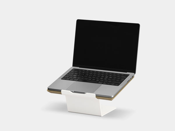 Wooden laptop stand on a white background | oak veneer, white