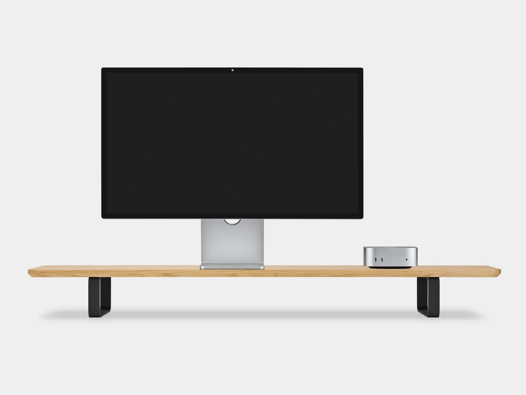 oak desk shelf with black legs - front | oak, black