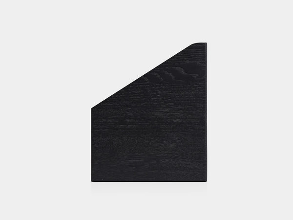 Modern document holder made of wood with curved backrest on a white background| black