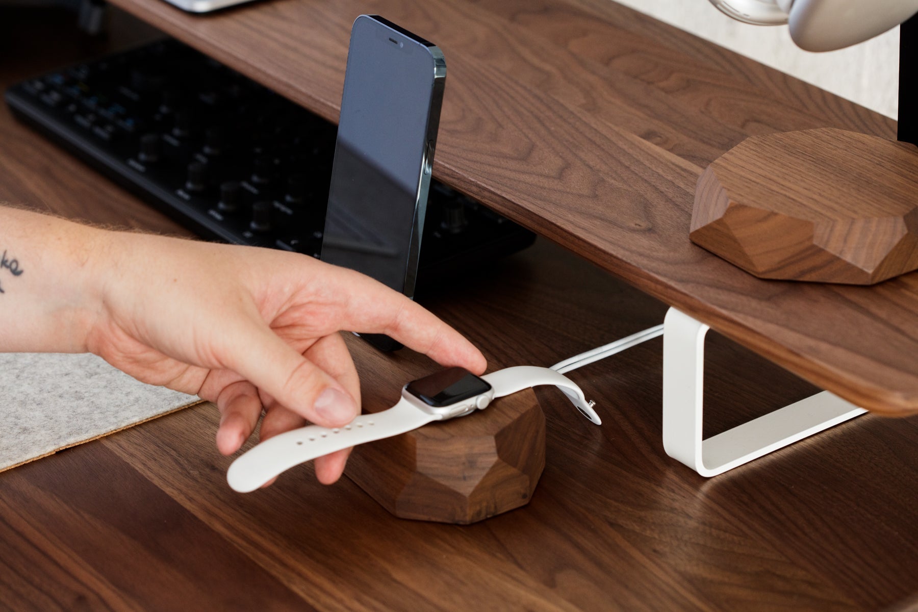 oakywood walnut wooden combo dock in use | walnut,