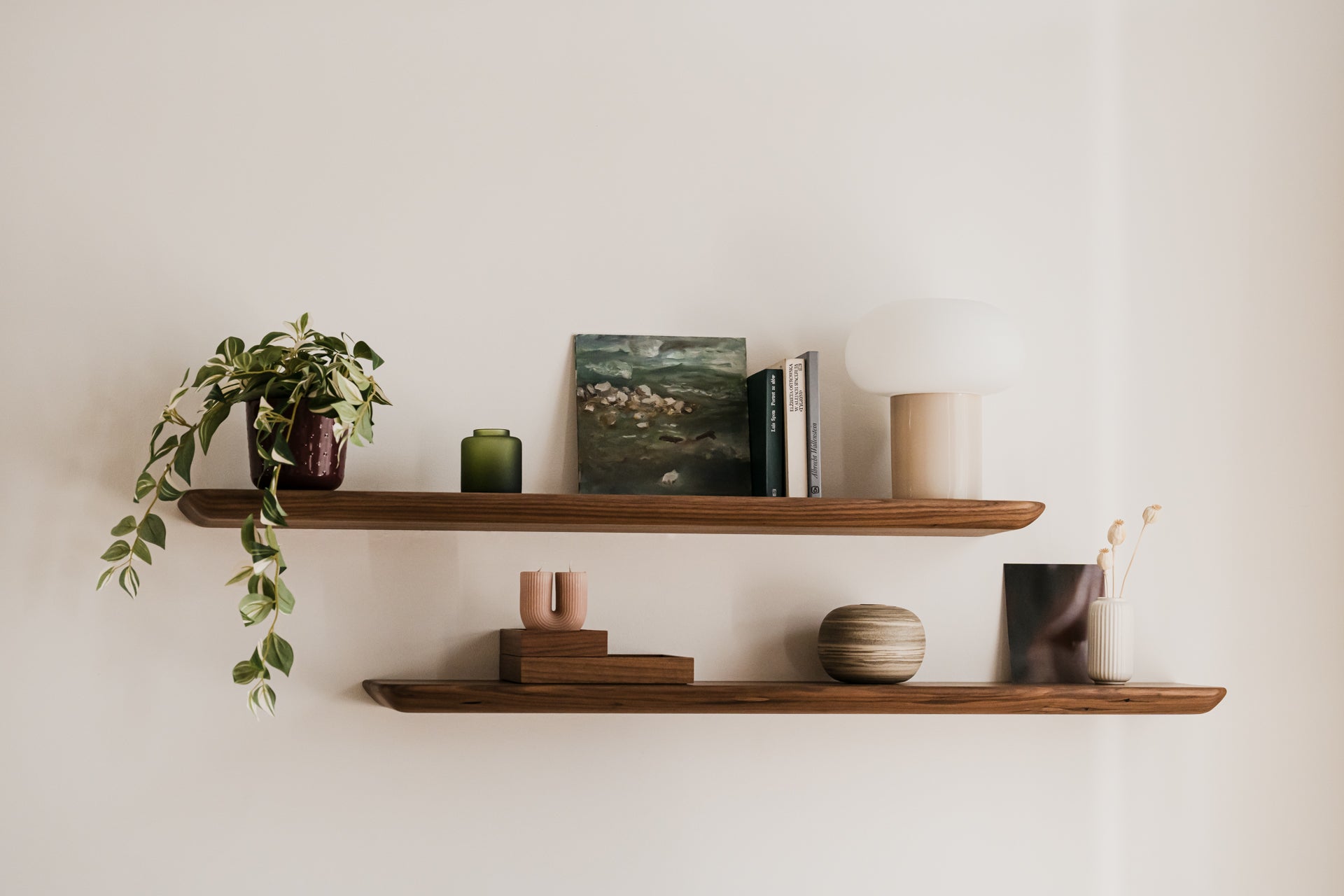 oakywood stylied walnut wooden floating shelves decoration on the wall vertical | walnut,