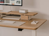 Wooden desk with Mac mini computer setup on a neutral background |light oak, , 