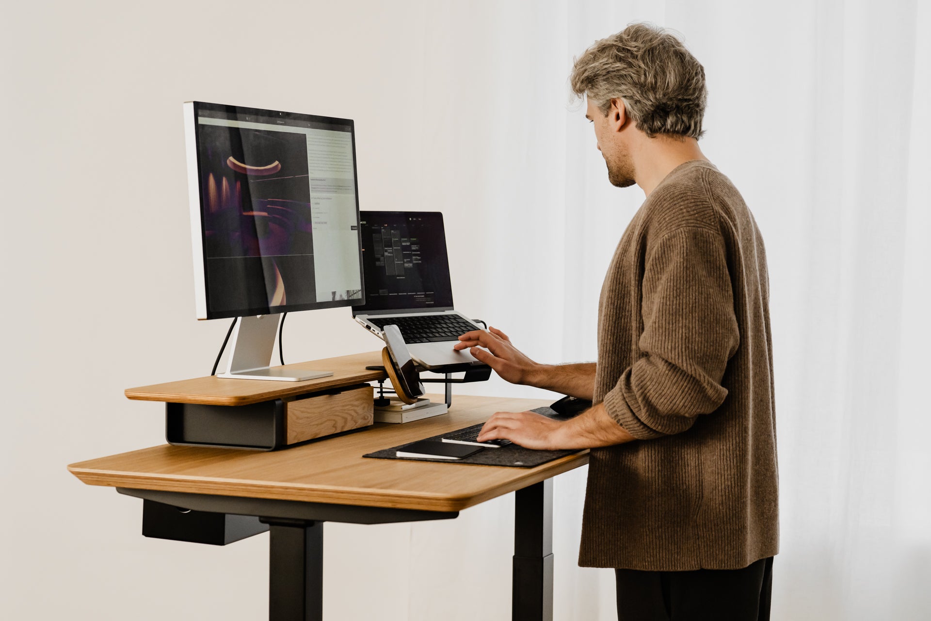 desk shelf laptop mount in use | black, 