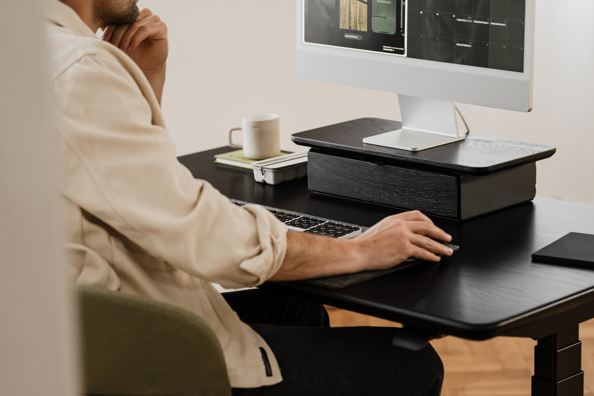 black oak wood oakywood Standing Desk Pro in use | black, ,