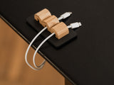 Magnetic cable organizer in oak and black – stylish wooden accessory for neat cord storage | oak, black