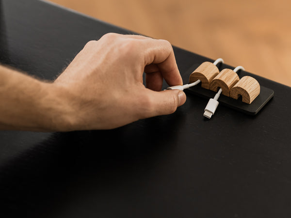 Oak and black magnetic cable holder – functional solution for organizing charging cables | oak, black