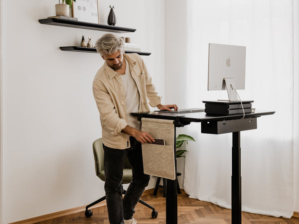 black oak wood oakywood Standing Desk Pro in use | black, , black