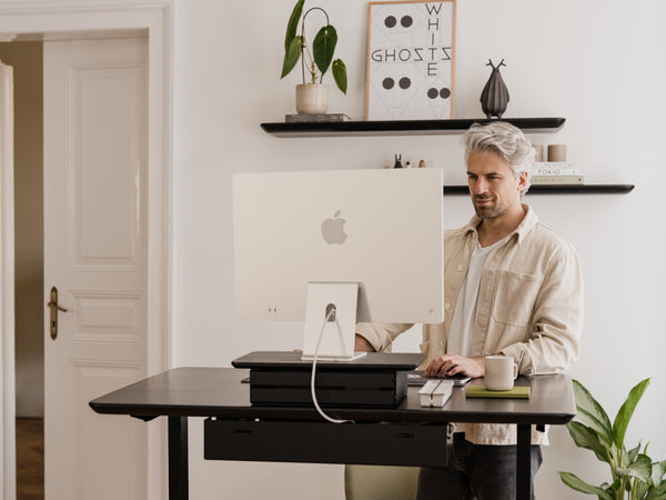 black oak wood oakywood Standing Desk Pro in use | black, ,