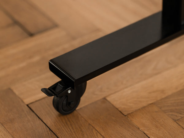 oakywood metal desk casters mounted closeup | -