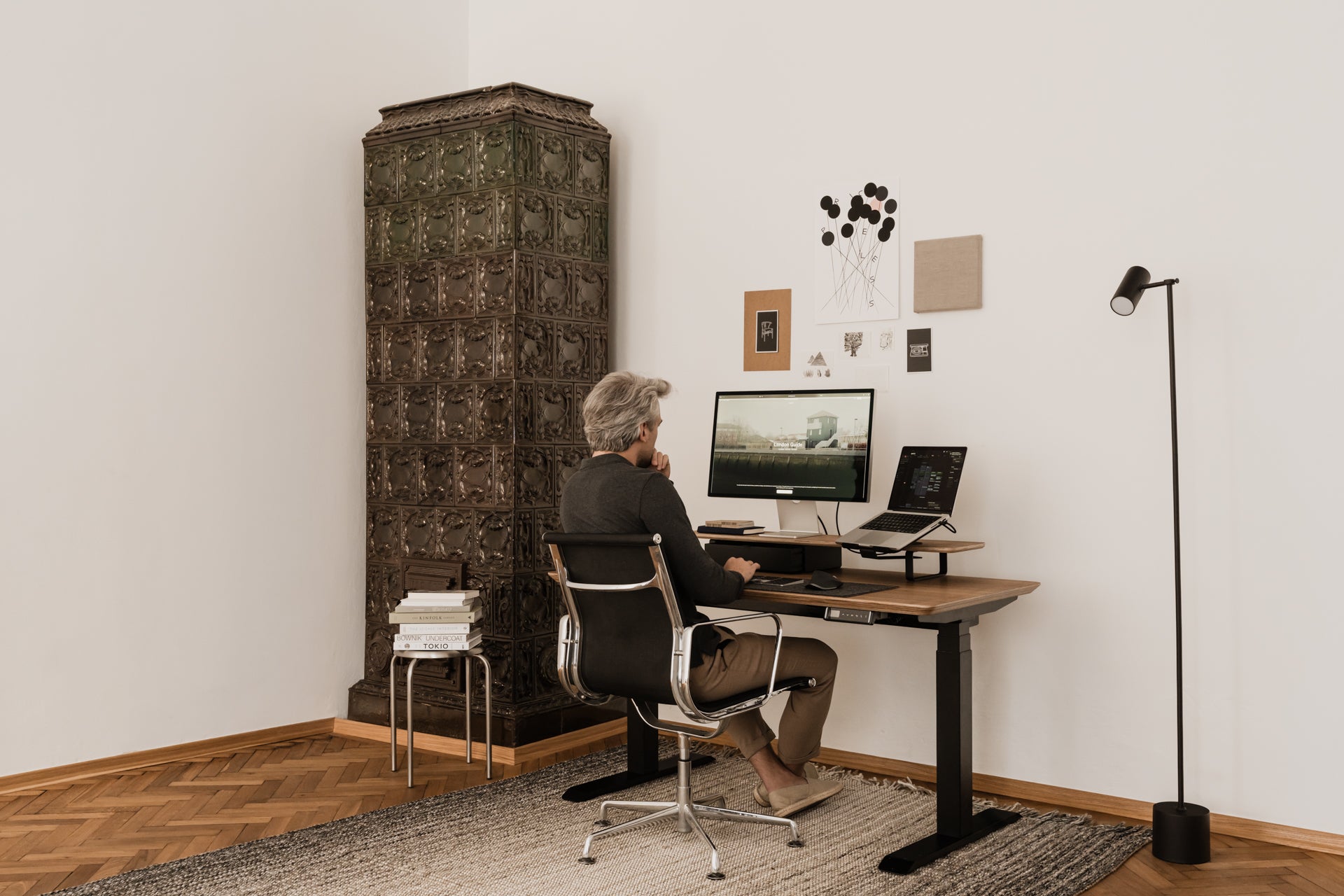 oakywood walnut veneer desk setup | walnut veneer, , black