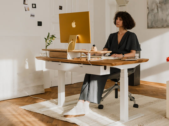 Oakywood standing desk with cable management tray | white, large