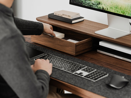 oakywood walnut modular drawer with black base on desk | walnut, , 