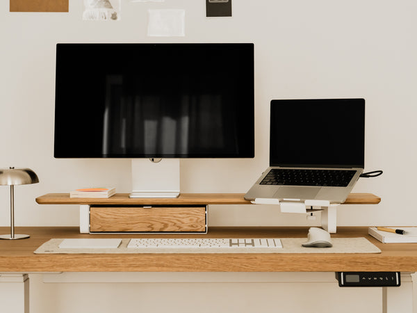 desk shelf laptop mount in use | white, 
