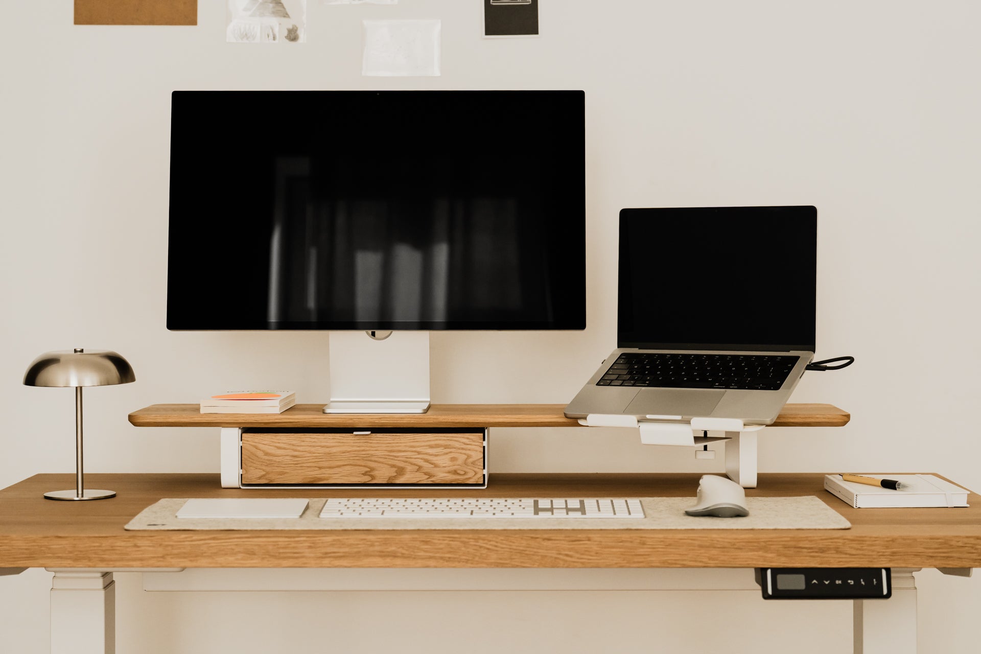desk shelf laptop mount in use | white, 