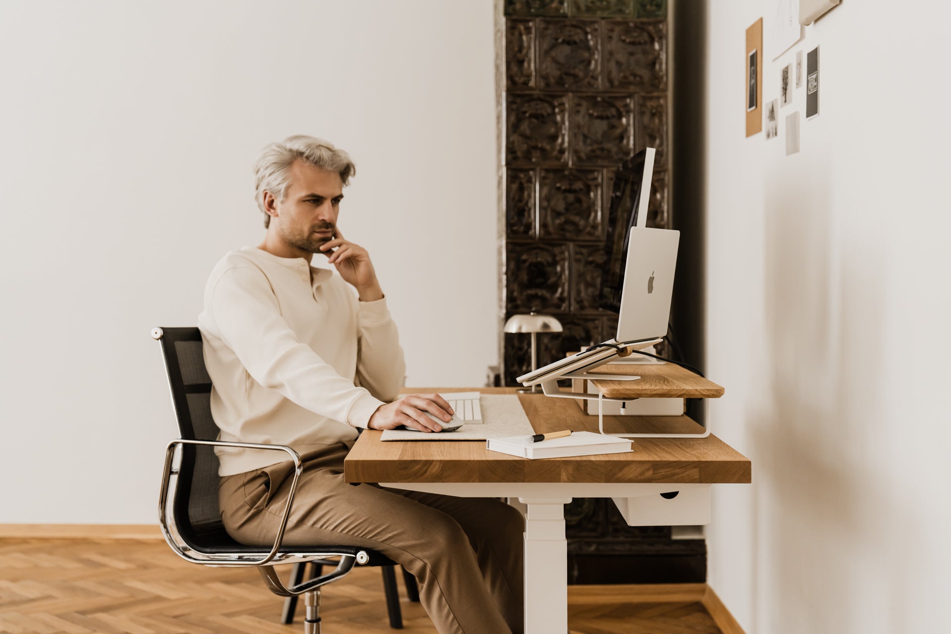 desk shelf laptop mount in use | white, 