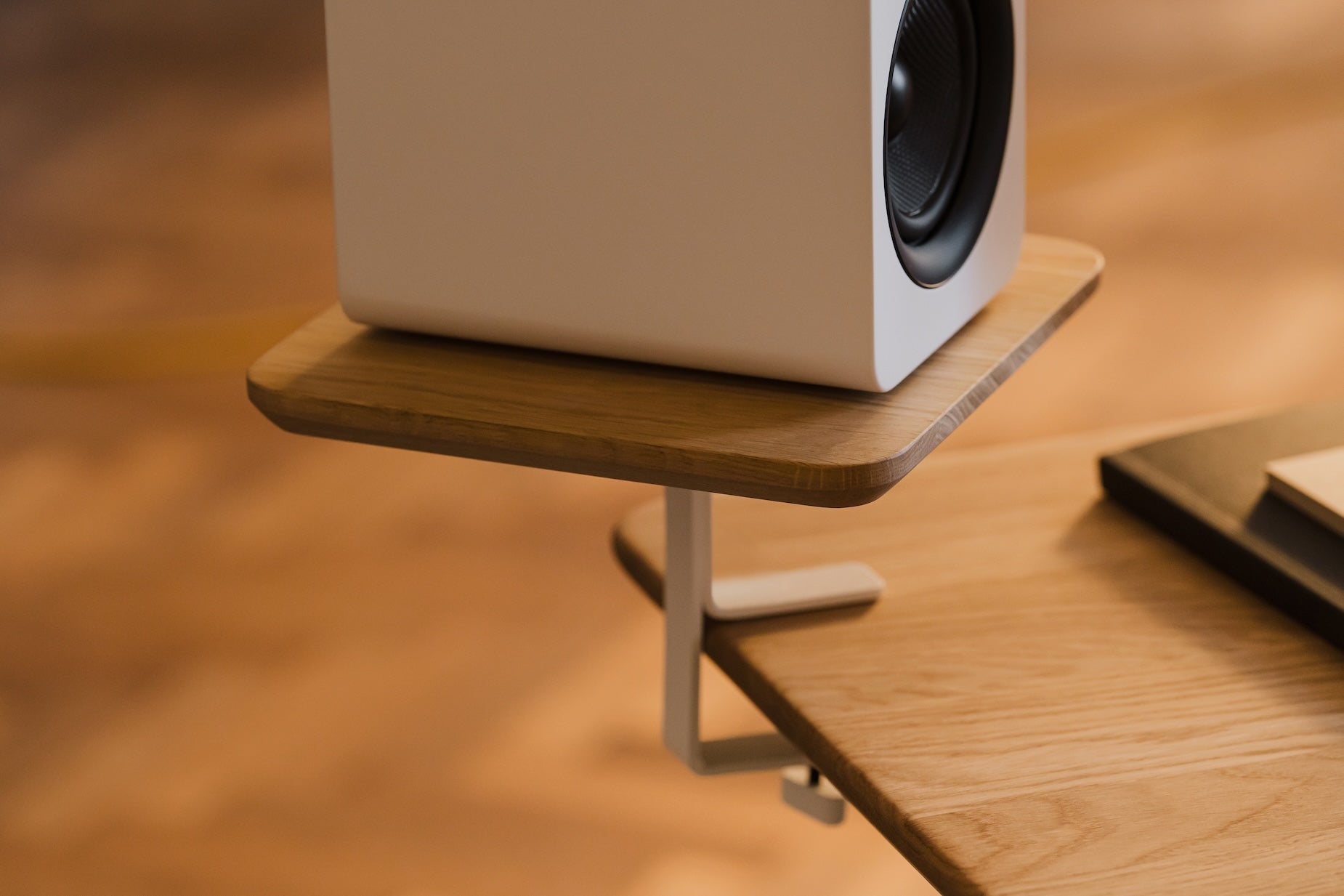 Desk mounted Speaker Shelf
