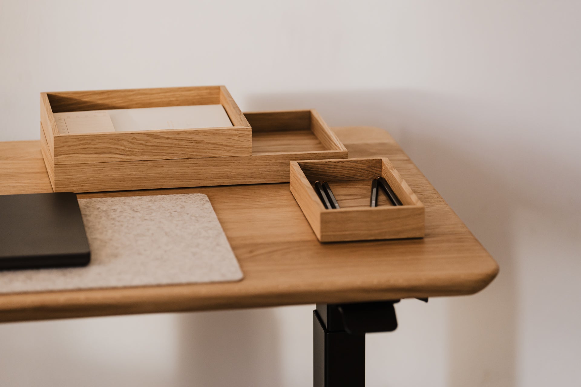 Oakywood Stackable Valet Trays Bundle in oak – premium oak stackable trays for organizing your workspace efficiently | oak, 