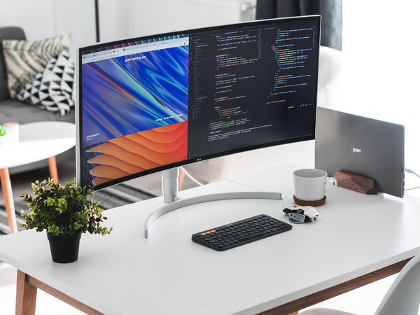 oakywood walnut wooden laptop stand desk setup | walnut