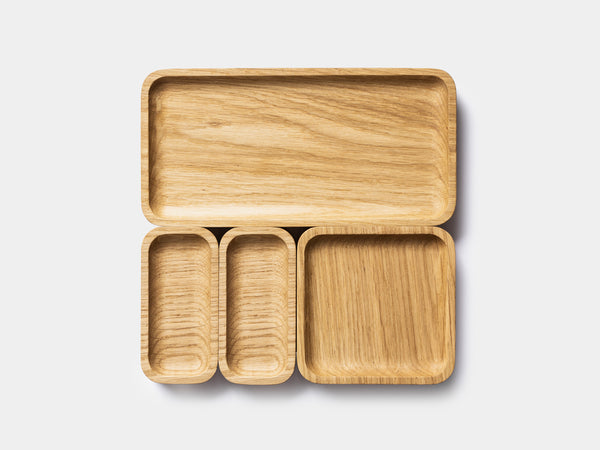 Oakywood Catchall Tray Mini Bundle in oak – stylish wooden trays for small desk or bedside storage | oak