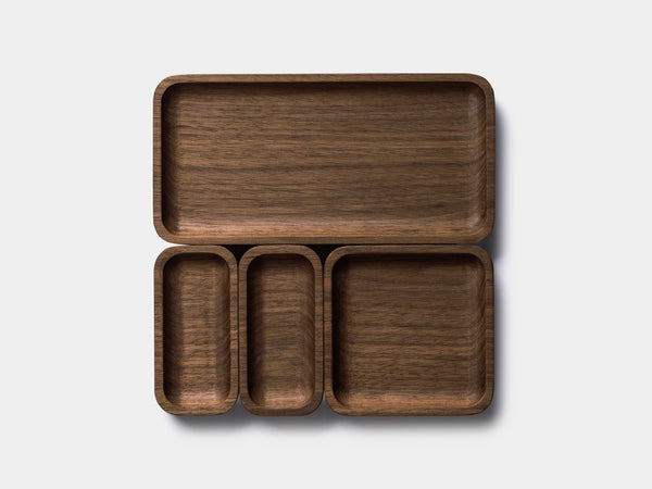 Oakywood Catchall Tray Mini Bundle in walnut – premium dark wood trays for organizing office accessories | walnut