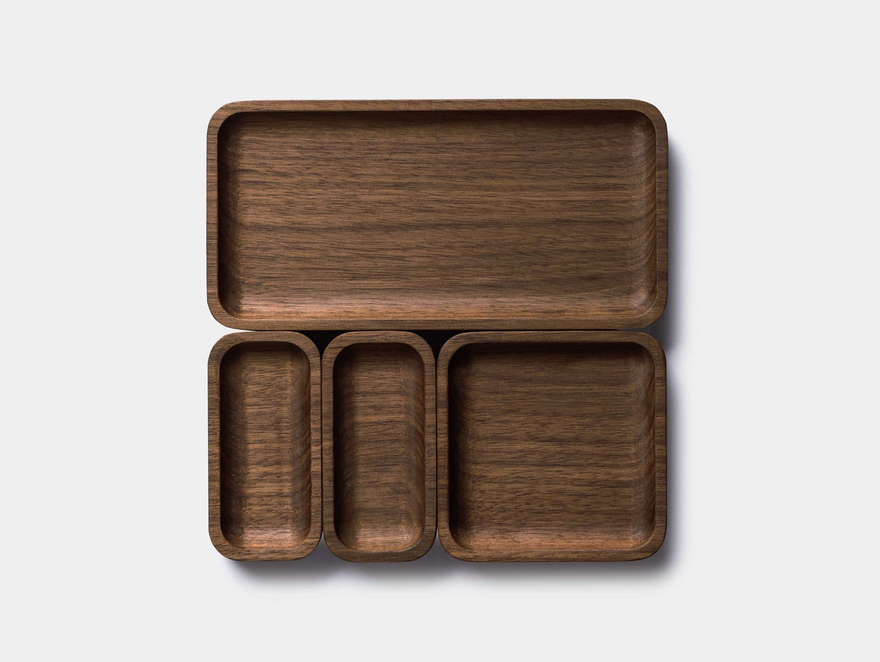 Oakywood Catchall Tray Mini Bundle in walnut – premium dark wood trays for organizing office accessories | walnut