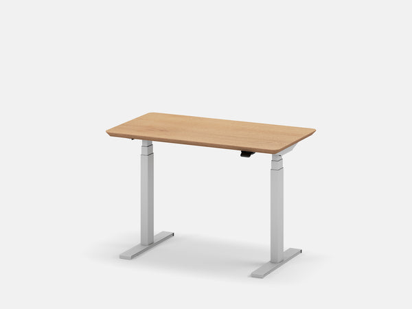 Oakywood Standing Desk Pro Mini in oak veneer with white accents – modern adjustable desk for organized workspace | oak veneer, , white