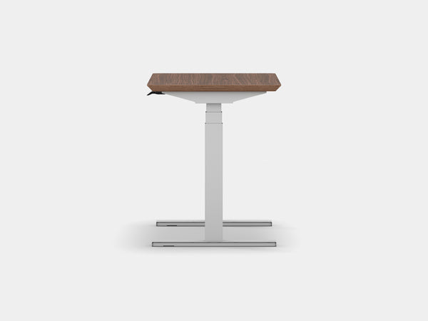 Oakywood Standing Desk Pro Mini in walnut veneer with white accents – functional adjustable desk for organized work | walnut veneer, , white