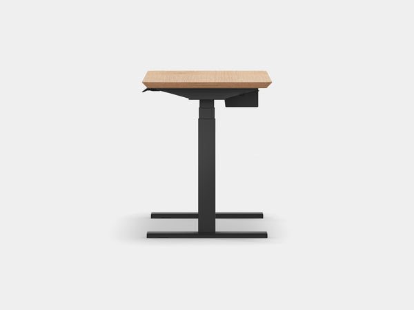 Oakywood Standing Desk Pro Mini Bundle in oak veneer with black highlights – complete compact desk setup with grommet | oak veneer, , black
