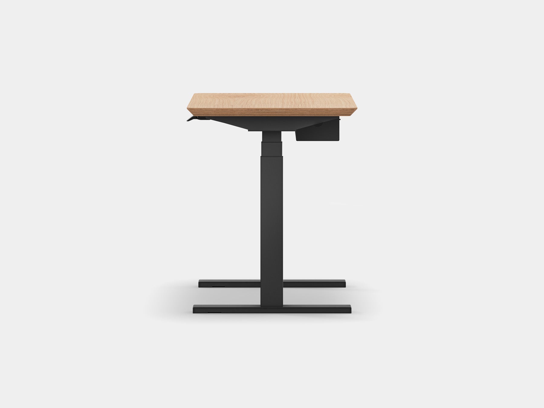 Oakywood Standing Desk Pro Mini Bundle in oak veneer with black highlights – complete compact desk setup with grommet | oak veneer, , black