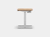 Oakywood Standing Desk Pro Mini Bundle in oak veneer with white highlights – complete mini workspace with cable tray and grommet | oak veneer, , white