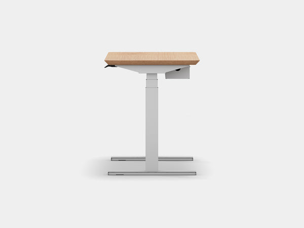 Oakywood Standing Desk Pro Mini Bundle in oak veneer with white highlights – complete mini workspace with cable tray and grommet | oak veneer, , white