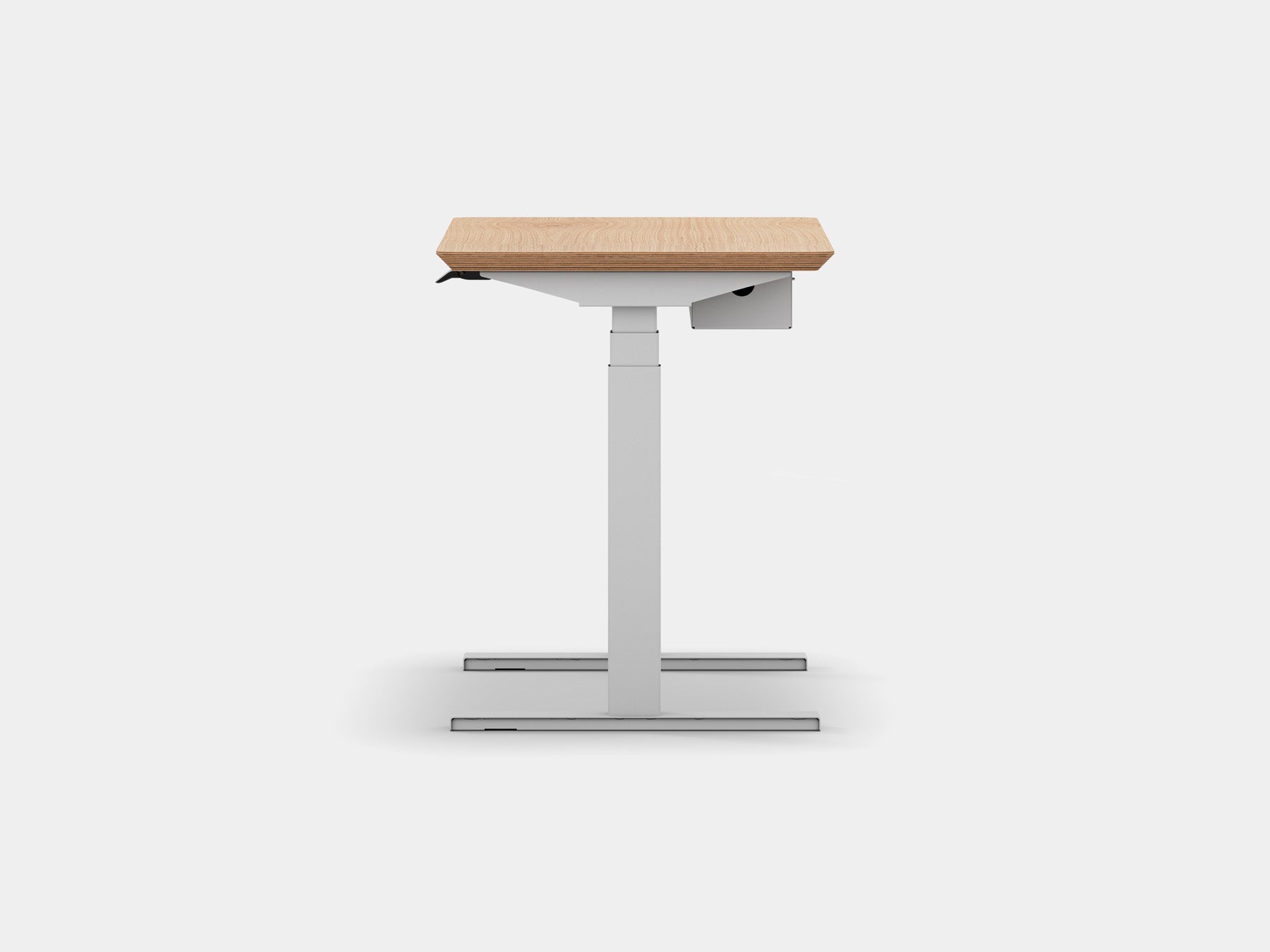 Oakywood Standing Desk Pro Mini Bundle in oak veneer with white highlights – complete mini workspace with cable tray and grommet | oak veneer, , white