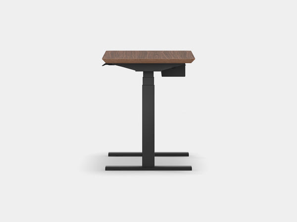 Oakywood Standing Desk Pro Mini Bundle in walnut veneer with black highlights – complete ergonomic mini workspace | walnut veneer, , black