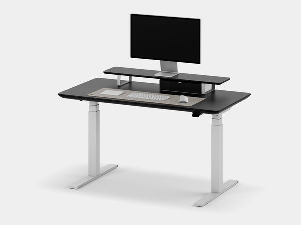 Oakywood Desk Setup Pro in black with white accents – modern office setup with desk shelf, drawers, and felt & cork desk mat | black, , white