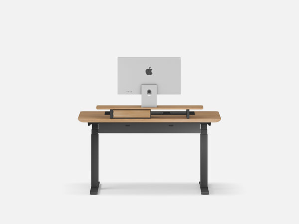Oakywood Desk Setup Pro crafted from oak with black finish – height adjustable desk, modular drawers, and felt & cork mat for organization | oak, , black